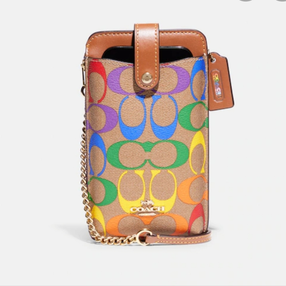 Phone crossbody in Rainbow Signature canvas Free 3D logo hangtag